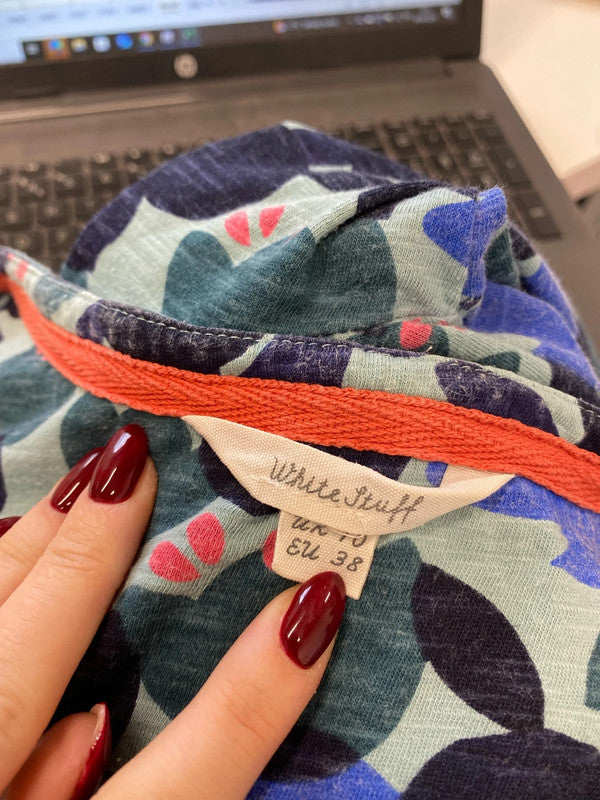 Lovely white stuff blue leaf pattern midi dress UK 10 WLH01