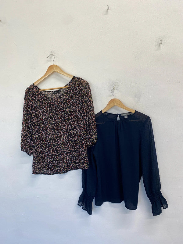 Lovely duo of blouses semi sheer navy #7 UK10 jay jays Primark AG005