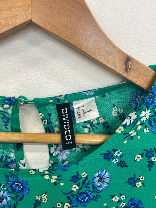 H&M Elegant Green Floral Mini Dress UK 6 GK002