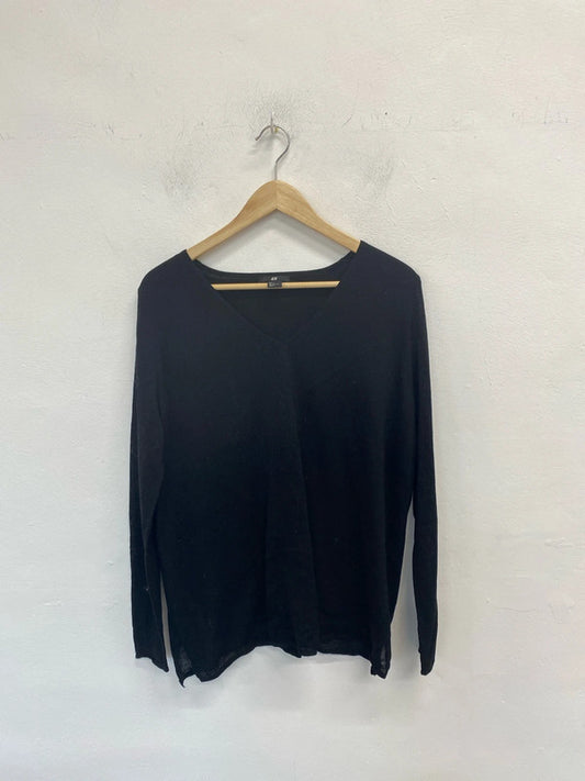 Lovely H&M black v neck longline jumper UK L KM003