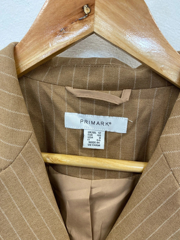 Primark Stylish Tan Pinstripe Blazer UK 12 PJ001