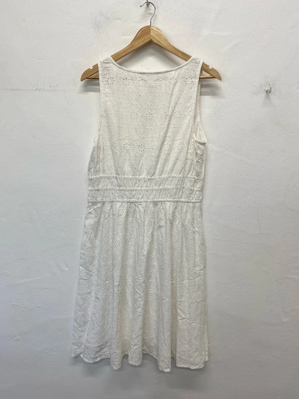 Nicole Miller Romantic White Broderie Midi Dress Size L KN003