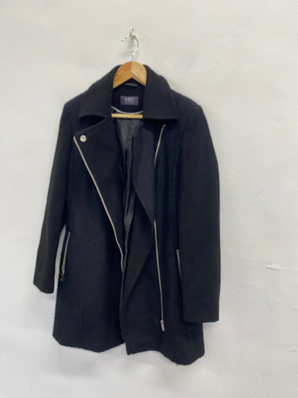 Fabulous Marks & Spencers Aviator jacket Uk 8 Black wool blend KC528