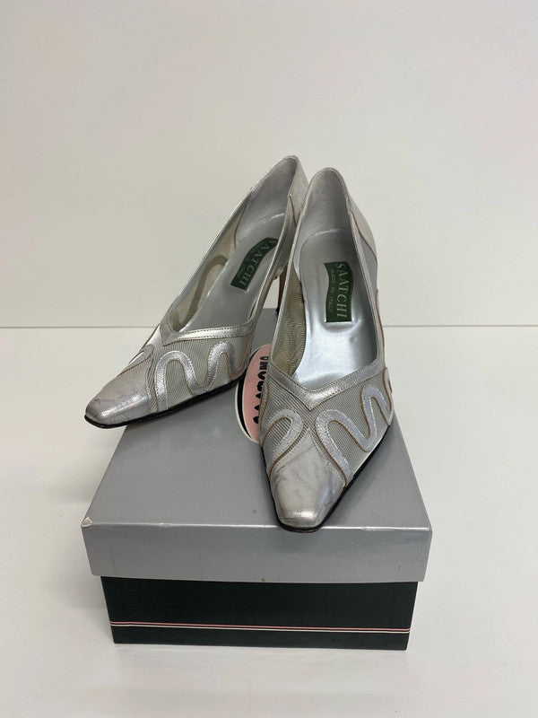 Saatchi Glamorous Silver Iridescent Mesh Heels UK 6 KM005