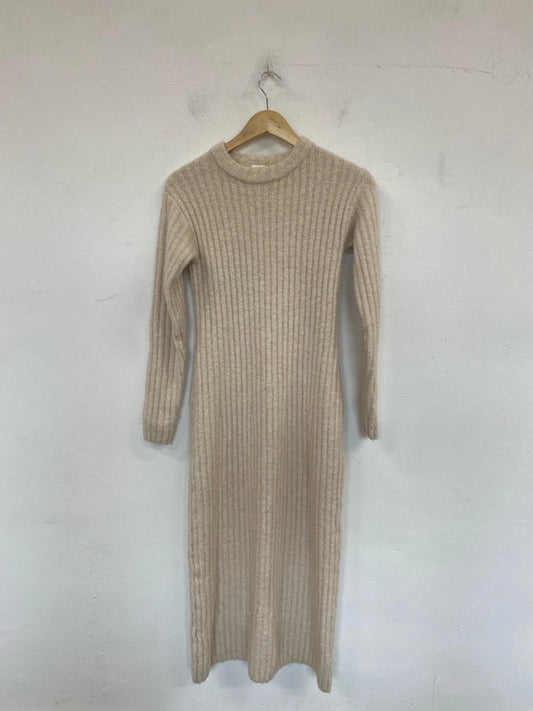 H&M Chic Cream Knit Midi Jumper Dress Size S LK009