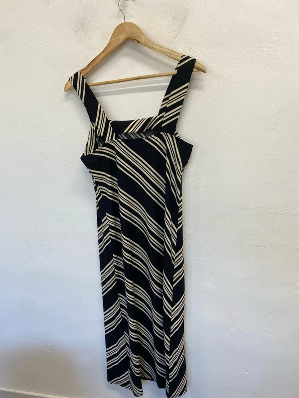 Lovely papaya black cream striped midi dress UK 12 AO001