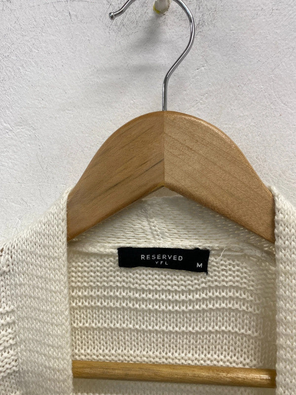 Lovely reserved yfl crochet white longline Cardigan UK M JB001