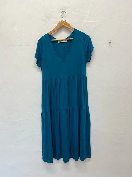 Fabulous Eb&Ive turquoise blue tiered smock jersey dress Uks SR006