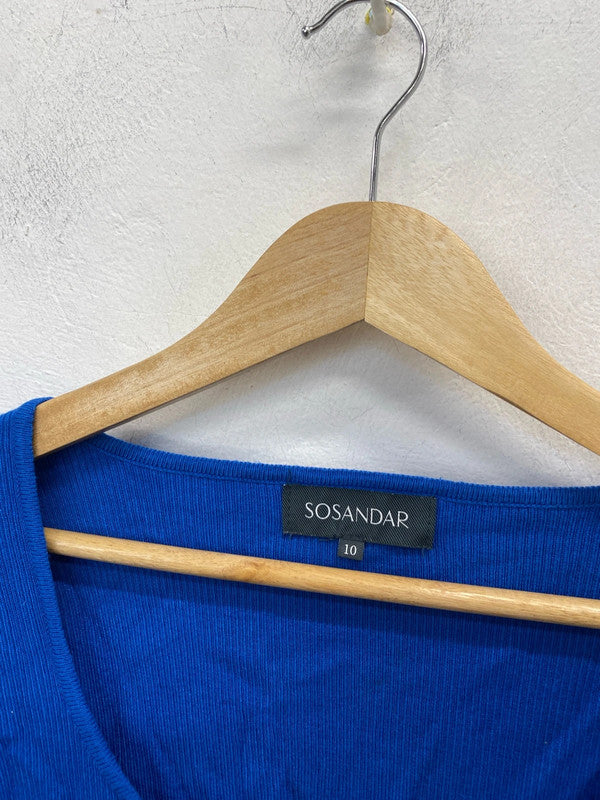 Fabulous sosandar blue long sleeve top ribbed UK 10 JM005