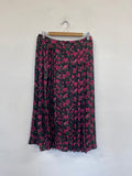 Fabulous Oliver Bonas pleated floral midi Skirt Uk10 Black & Pink Country garden KC528