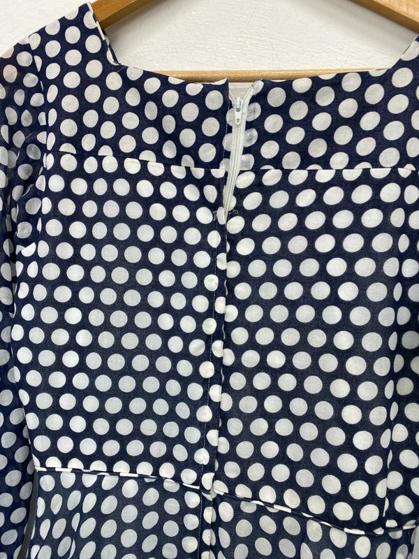 Fabulous Berkertex spotty navy Midaxi dress vintage Uk10/12 Cottagecore JM007
