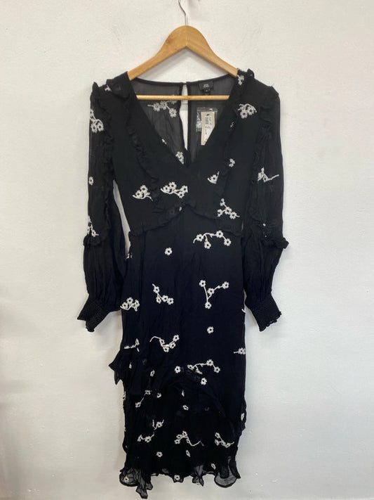 River Island Stunning Black & White Embroidered Floral Midi Dress UK 8 KM004