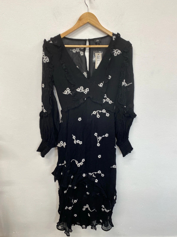 River Island Stunning Black & White Embroidered Floral Midi Dress UK 8 KM004