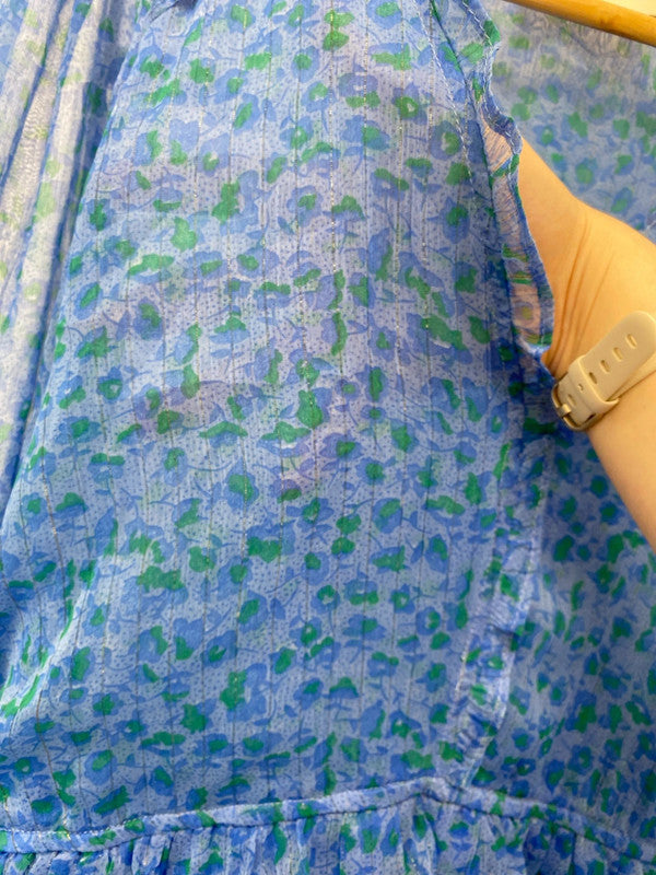 Neo Noir Fabulous Blue & Green Ditsy Floral Chiffon Midi Dress Size L KN003