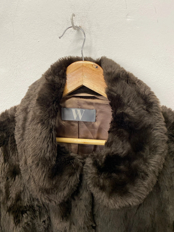 Fabulous chocolate vintage BHS midi faux fur coat Uk14 AO001