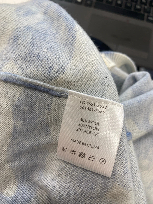 Lovely hush blue white camo jumper wool UK L JP001