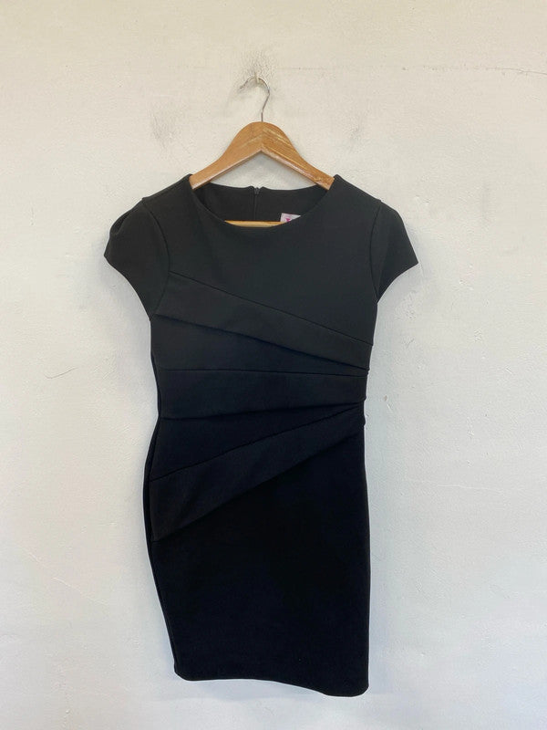 Jessica Wright Elegant Vicky Black Bodycon Asymmetric Midi Dress UK 14 GW001