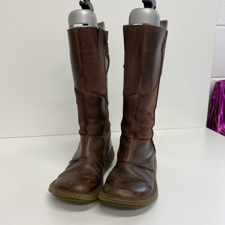 Dr Martens Vintage 10492 Mid Calf Brown Leather Biker Zip Wedge Boots Uk5 MM005