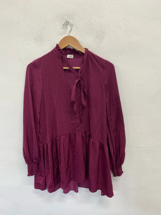 Lovely river island plum tie neck blouse tunic UK S KM004