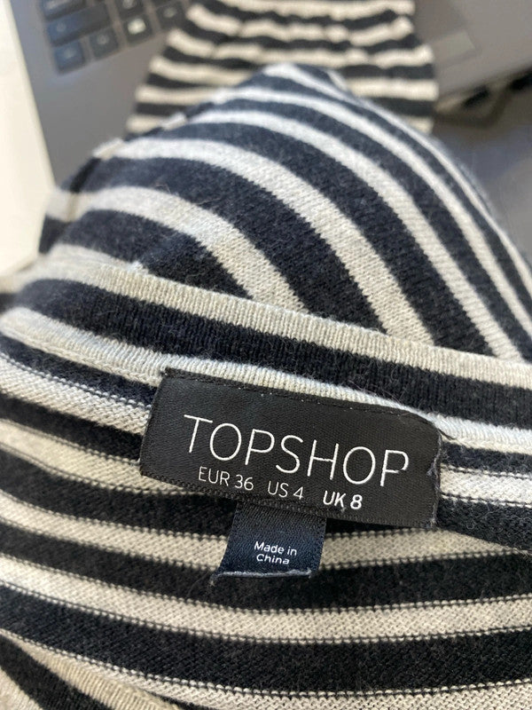 Stunning Topshop black white striped frill bottom casual dress UK 8 AE001