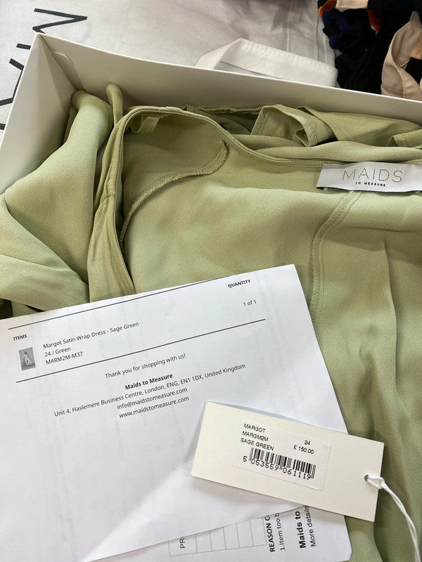Fabulous Maids to Measure Charlene Sage green dress Uk24 & wrap CR002