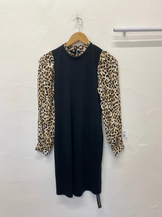 Roman leopard sleeved party dress Uk10 ruffle neck AO001