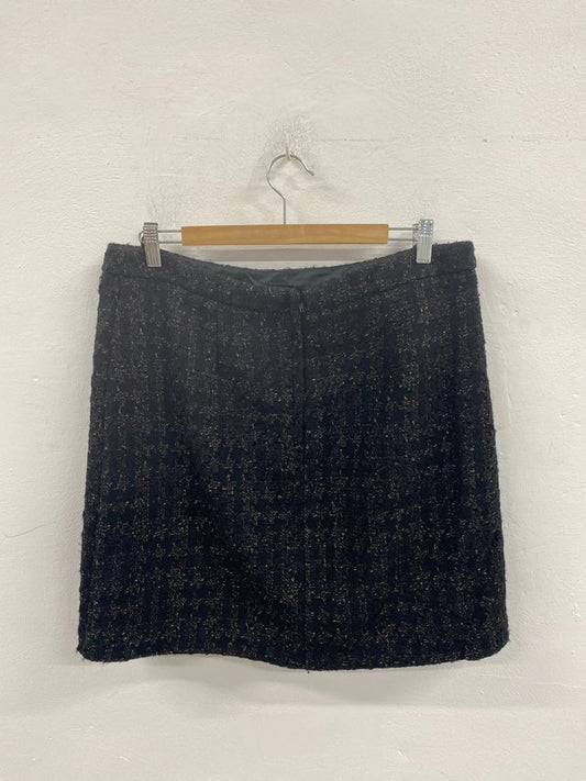 M&Co Stylish Black & Gold Boucle Metallic Thread Mini Skirt UK 16 JW002