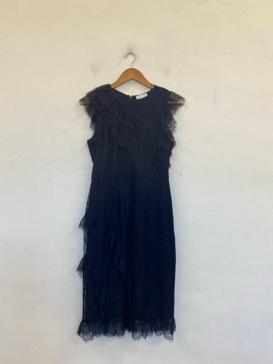 Warehouse Fabulous Navy Lace Midi Sheath Dress UK 10 SW001