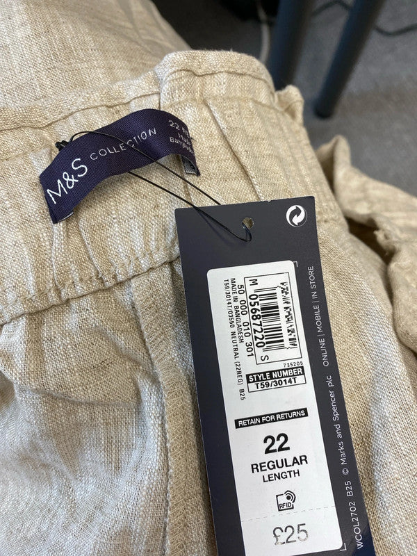 Fabulous linen natural flax shorts drawstring waist Uk22 RM002