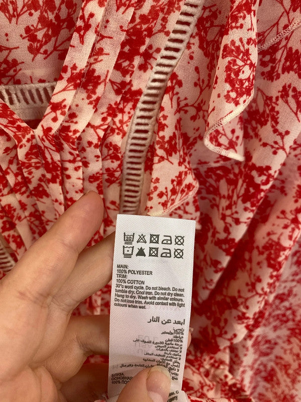 Mint Velvet Elegant Cream & Red Botanical Pattern Blouse Size L NN001