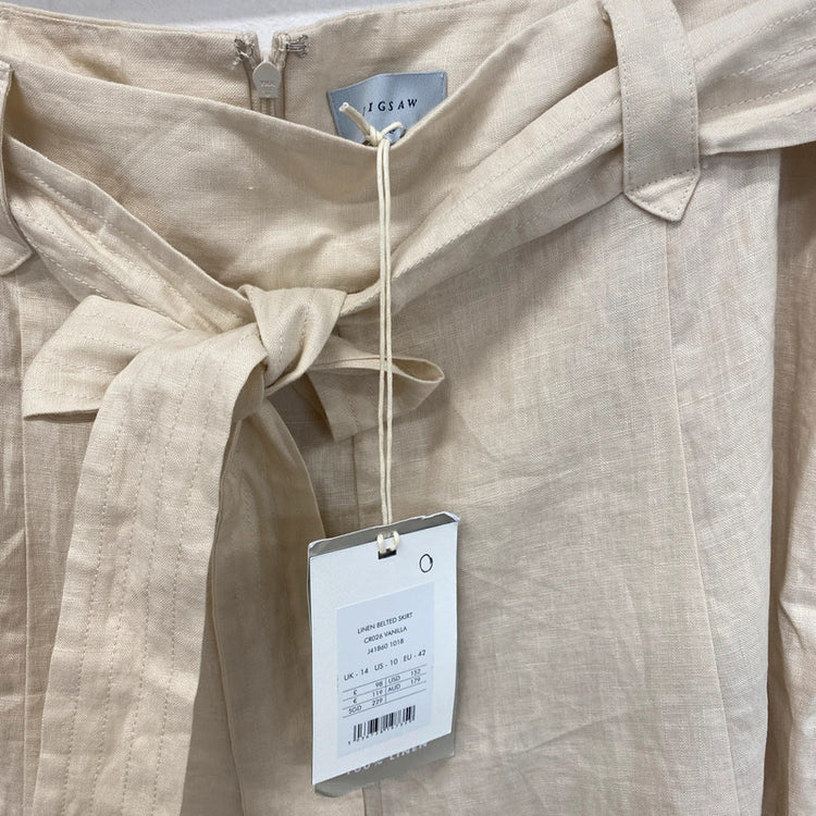 Jigsaw Vanilla Linen Belted Midi Skirt NWT UK 14 KN003