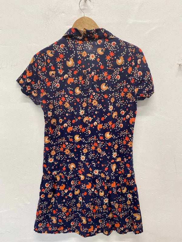 Topshop Fabulous Navy Botanical Pattern Shirt Dress UK 12 JM007