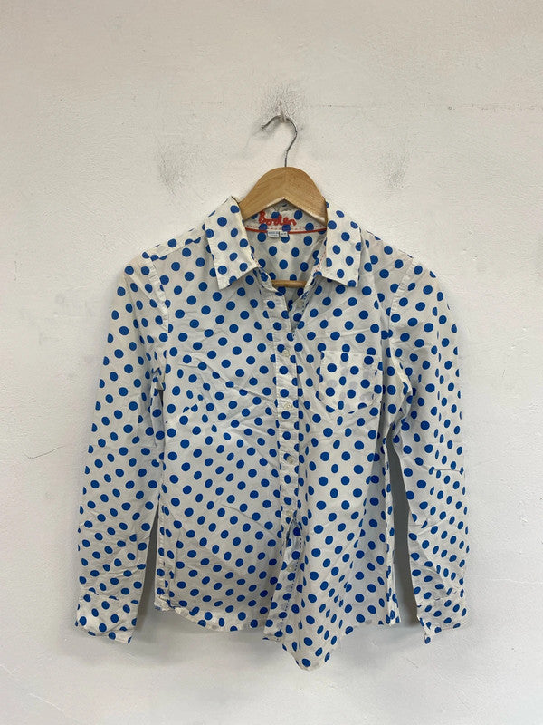 Boden Stylish Ivory & Blue Polkadot Cotton Shirt UK 8 MM005