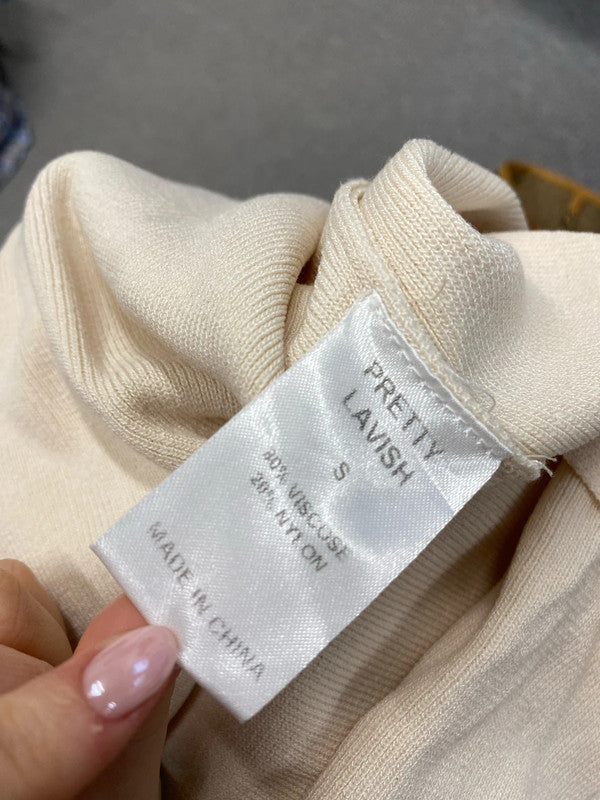 Lovely pretty lavish cream midi tennis dress ribbed UK S KS002