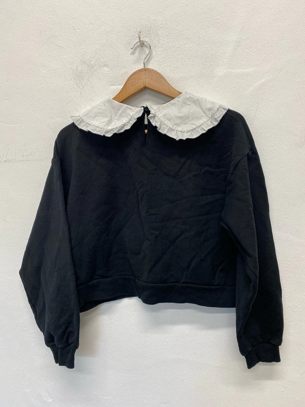 Fabulous ladies cropped sweatshirt pewter pan collar UkM LB010