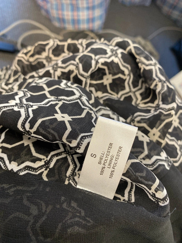 Lovely episode black white pattern semi sheer blouse UK S AG005