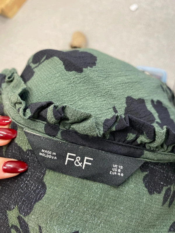 Gorgeous F&F green floral smock dress midi UK 12 LB005