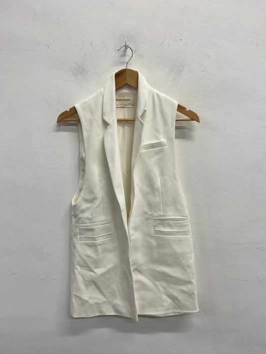 Lovely river island longline white blazer waistcoat gilet UK S KM004