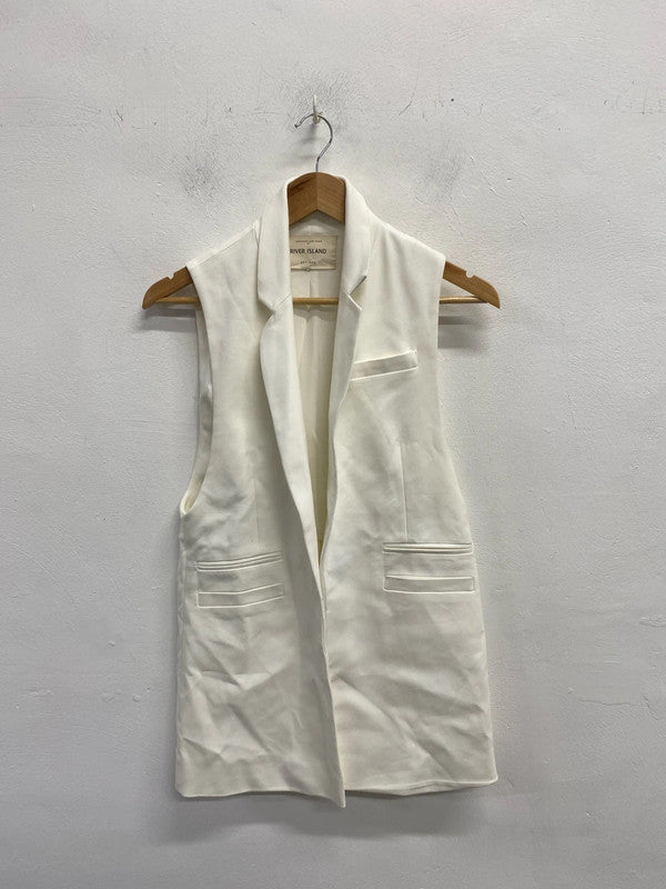 Lovely river island longline white blazer waistcoat gilet UK S KM004