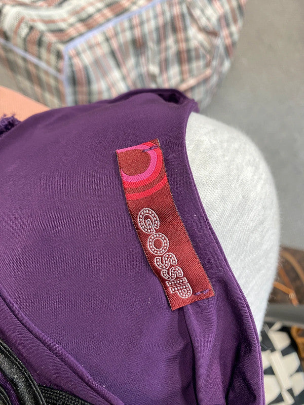 Stunning gossip purple maxi front jewel pattern Halterneck dress UK 14 JB005