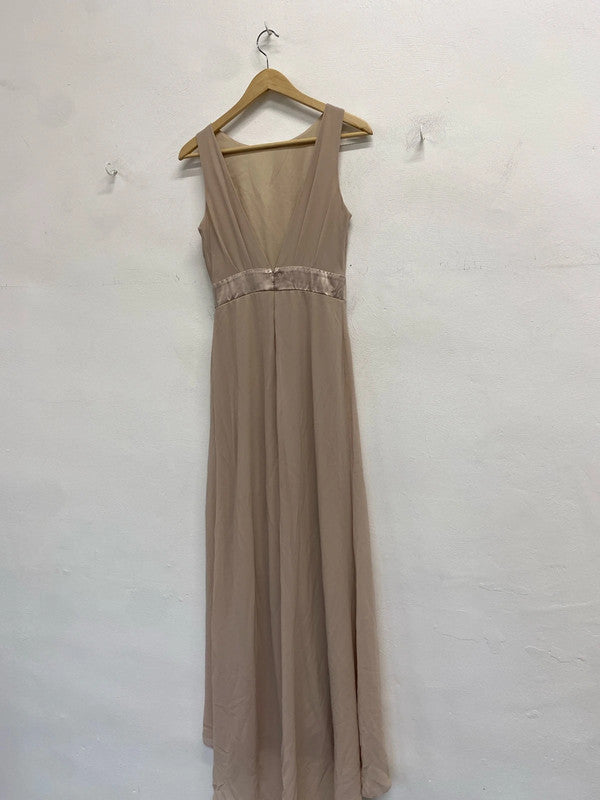Stunning tfnc beige maxi dress prom UK 8 AG006