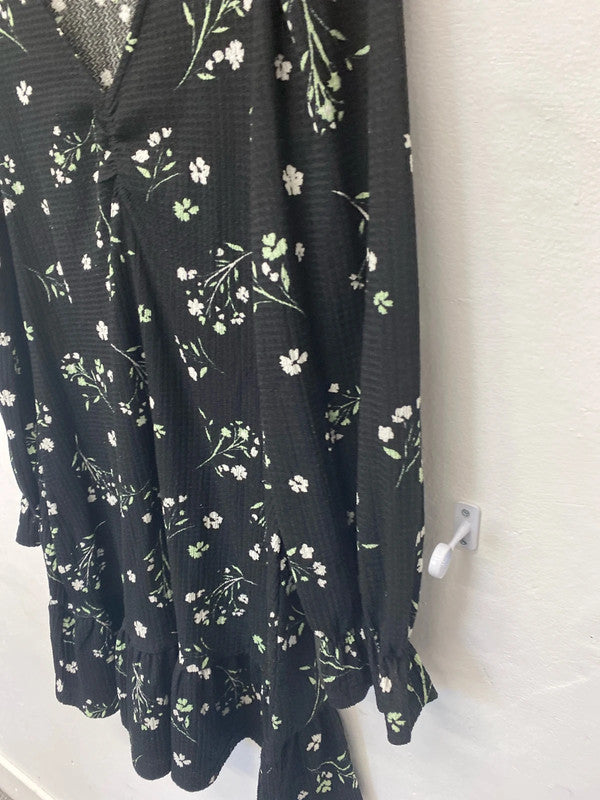 Fabulous River Island black floral floaty romantic dress Uk12 LB004