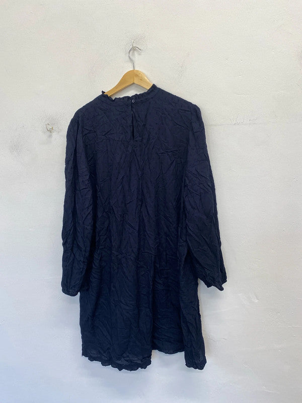 Lovely next navy blue embroidered smock dress UK 20 IM001