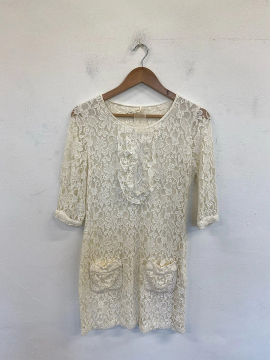 Next Elegant Cream Lace Mini Dress UK 10 SW001