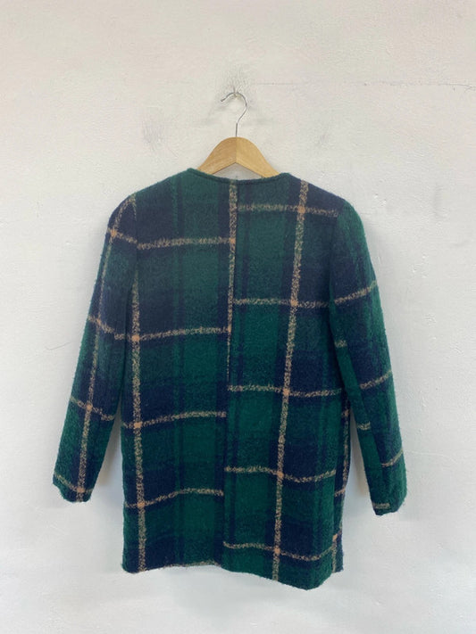 Graffiti Style Elegant Green Tartan Check Fleece Jacket Size S MS002