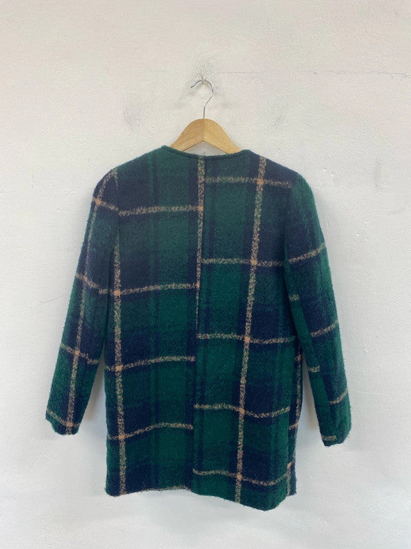 Graffiti Style Elegant Green Tartan Check Fleece Jacket Size S MS002