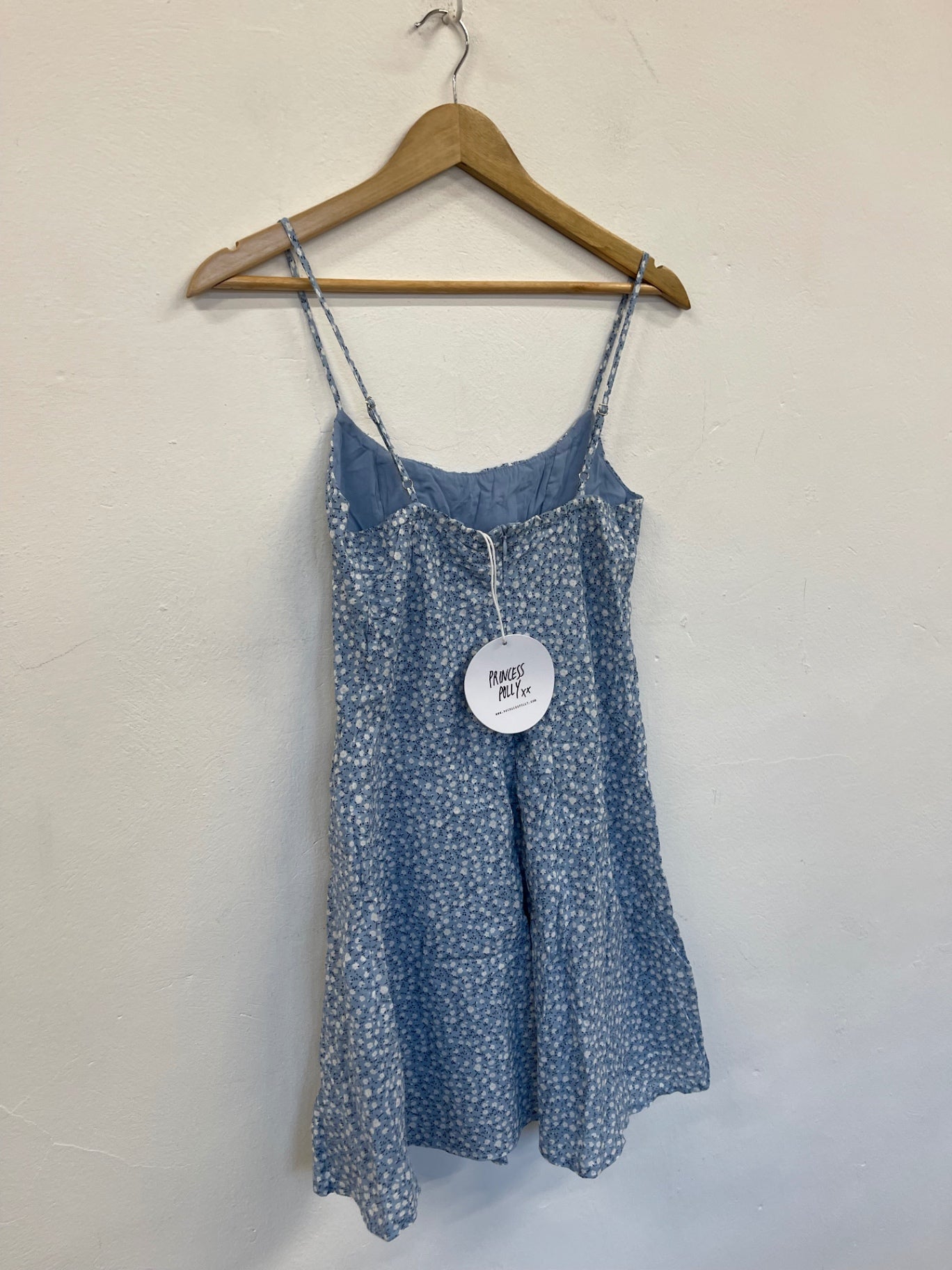 Fabulous Princess Polly Elvia Dress Y2K ditsy UK8 Blue & white SA514