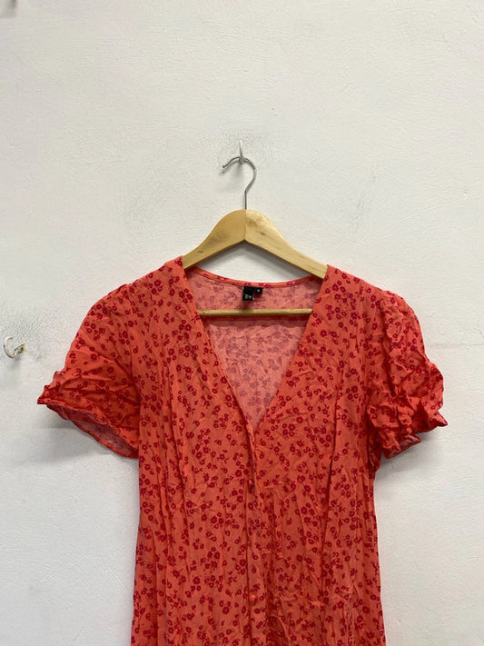 Lovely nobody’s child red pink floral tea dress UK 8 EC001