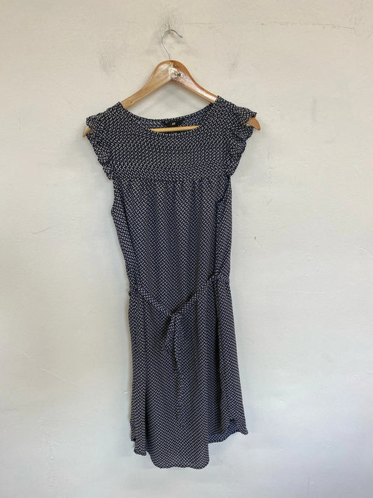H&M Elegant Navy Butterfly Pattern Belted Midi Dress UK 10 WS001