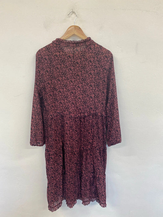 Hush Gorgeous Thora Ditsy Floral Burgundy Midi Dress + Slip UK 10 JP001